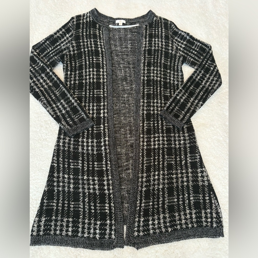 C Apparel Plaid Open-Front Longline Cardigan Sweater - Size Medium